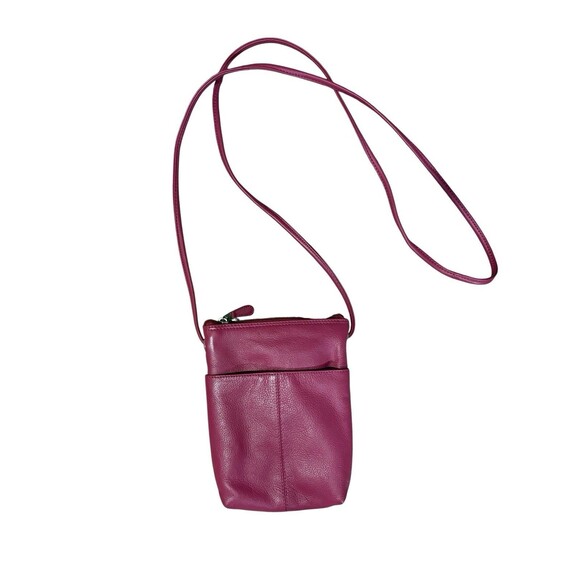 ILI New York Leather Crossbody Bag Purse Pink Raspberry Women’s Pebbled Leather - Picture 1 of 11